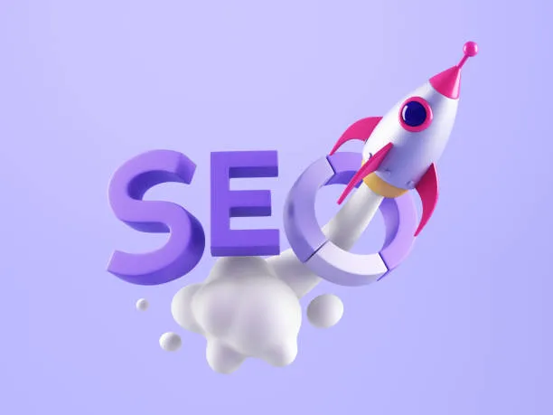 Ilustración de un cohete despegando junto a la palabra SEO explicando las diferencias entre Google Ads y Facebook Ads en campañas digitales.