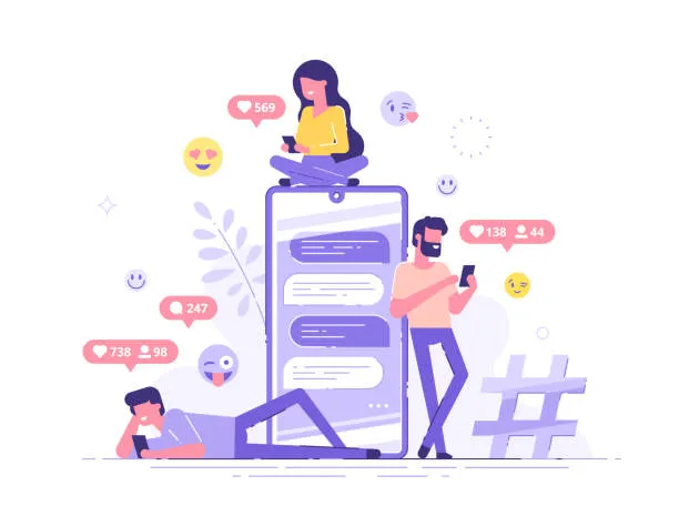 Teléfono móvil con emojis y señales de alerta reflejando errores comunes en redes sociales en el manejo empresarial.