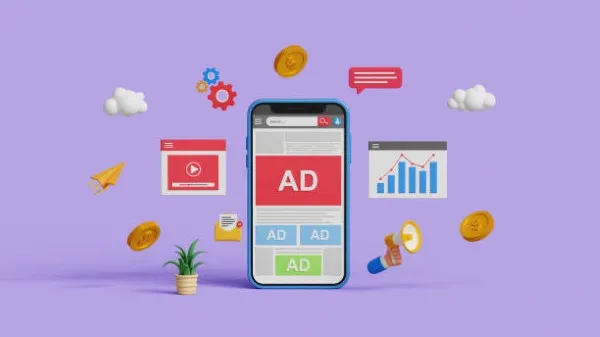 Formas y símbolos que representan anuncios, segmentación y datos asociados directamente con los conceptos básicos de google ads.